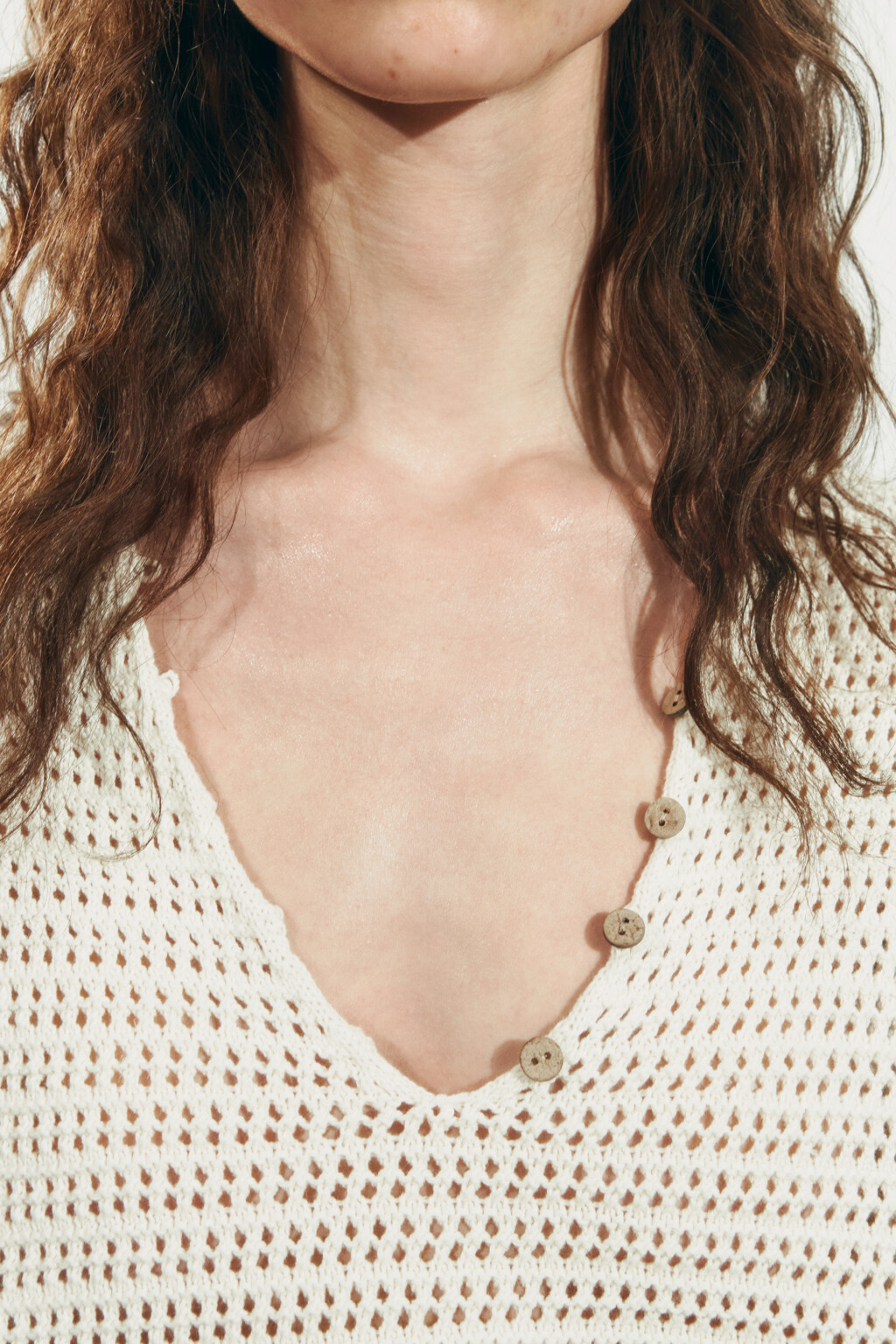 Джемпер кроше оверсайз на пуговицах - цвет ванильный - 5