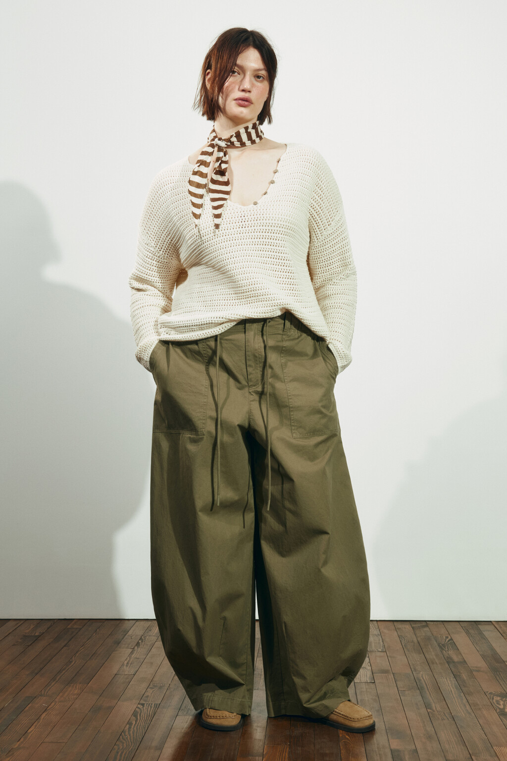 Джемпер кроше оверсайз на пуговицах - цвет ванильный - 5