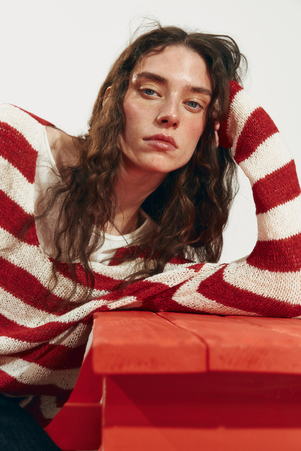 Джемпер вязаный из ленточной пряжи в полоску - цвет зеленый - 1