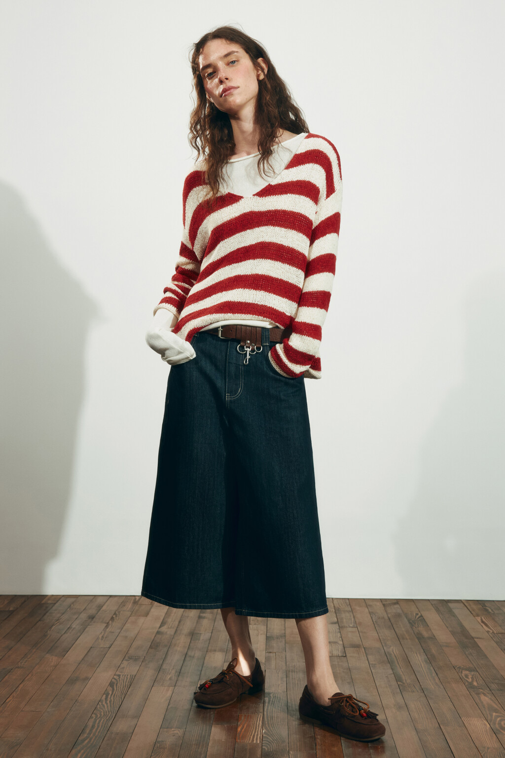 Джемпер вязаный из ленточной пряжи в полоску - цвет зеленый - 5