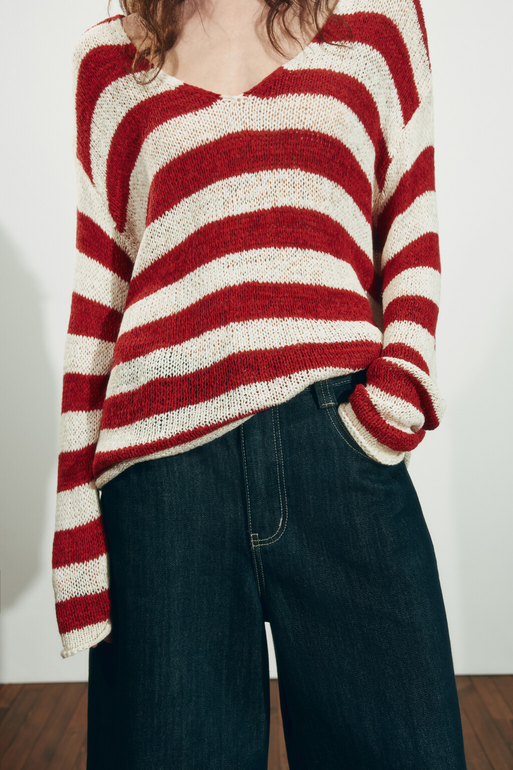 Джемпер вязаный из ленточной пряжи в полоску - цвет зеленый - 6