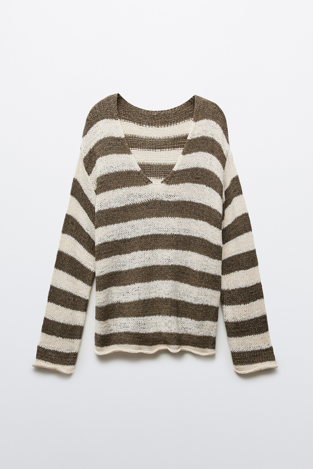 Джемпер вязаный из ленточной пряжи в полоску - цвет красный - 1