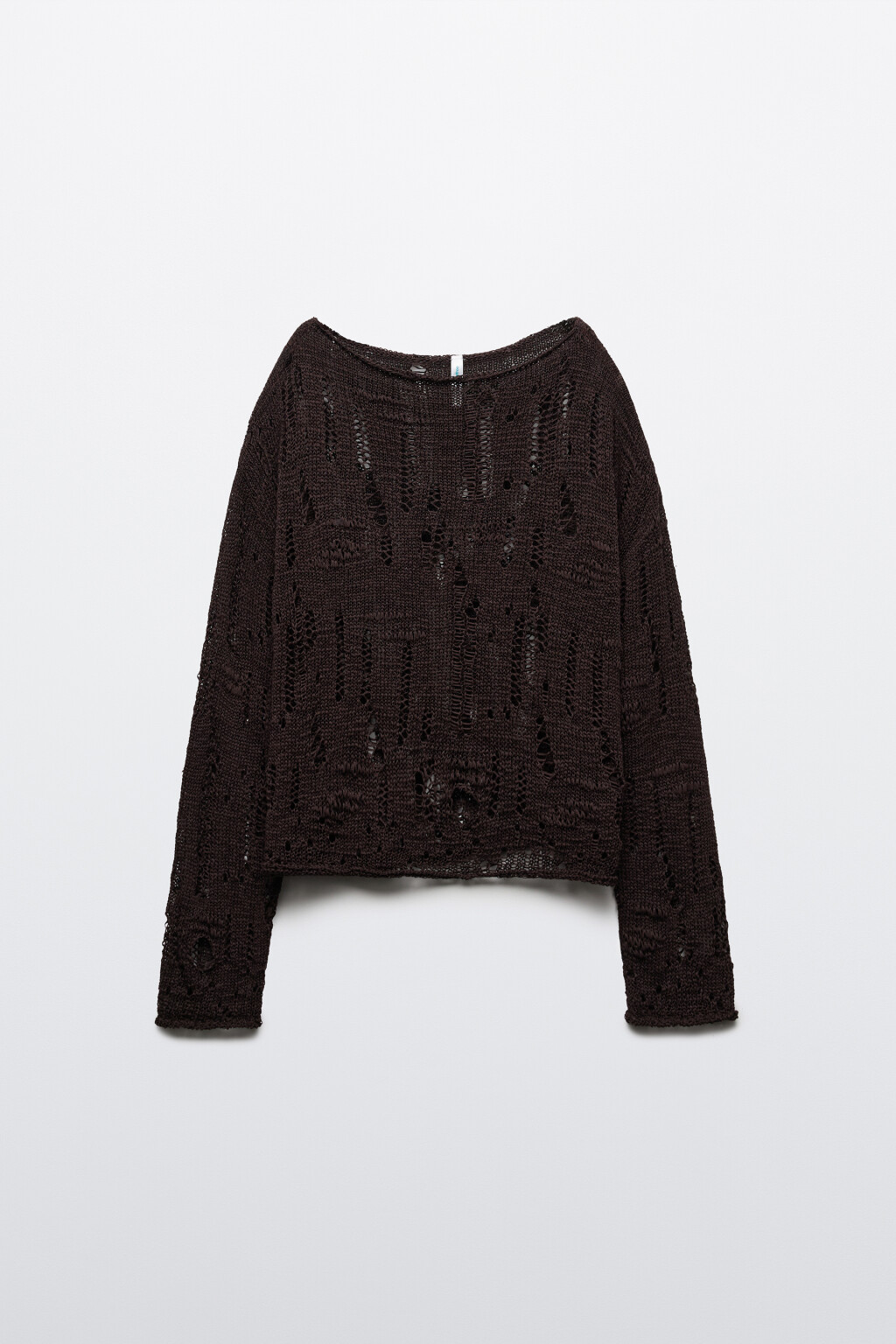 Джемпер вязаный рваный - цвет коричневый - 1