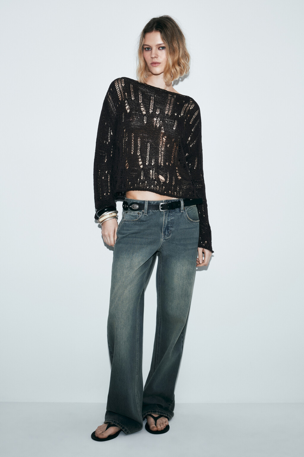 Джемпер вязаный рваный - цвет коричневый - 5