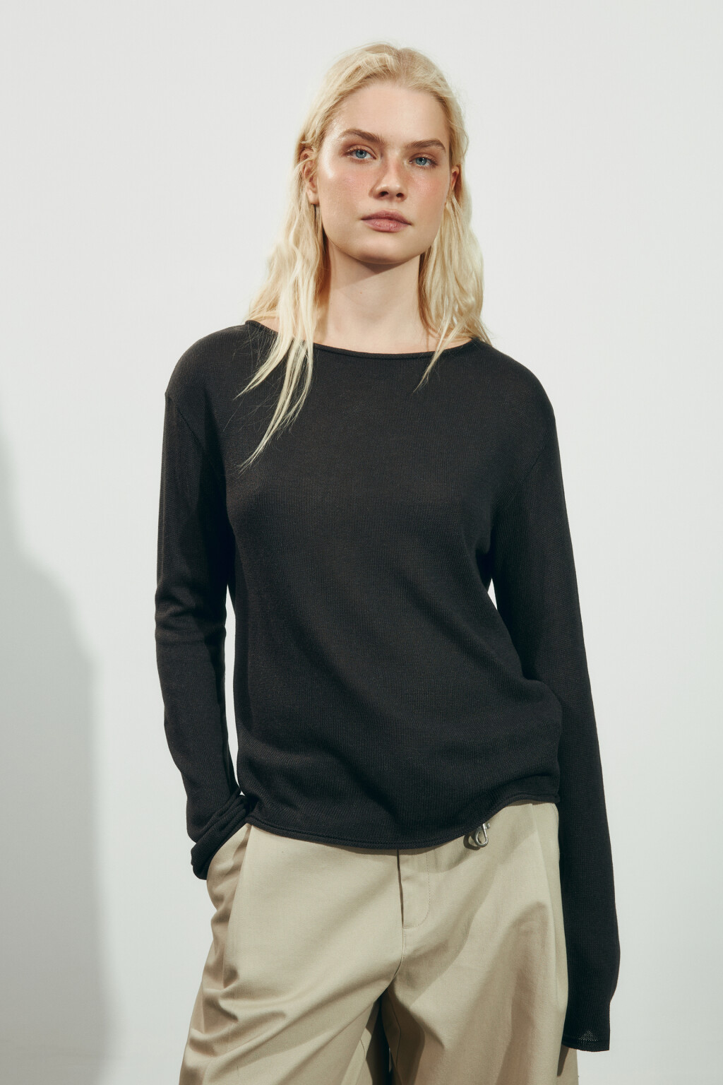 Джемпер вязаный со льном и лиоцеллом - цвет серый - 3