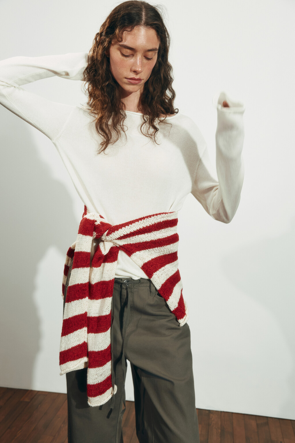 Джемпер вязаный со льном и лиоцеллом - цвет молочный - 1