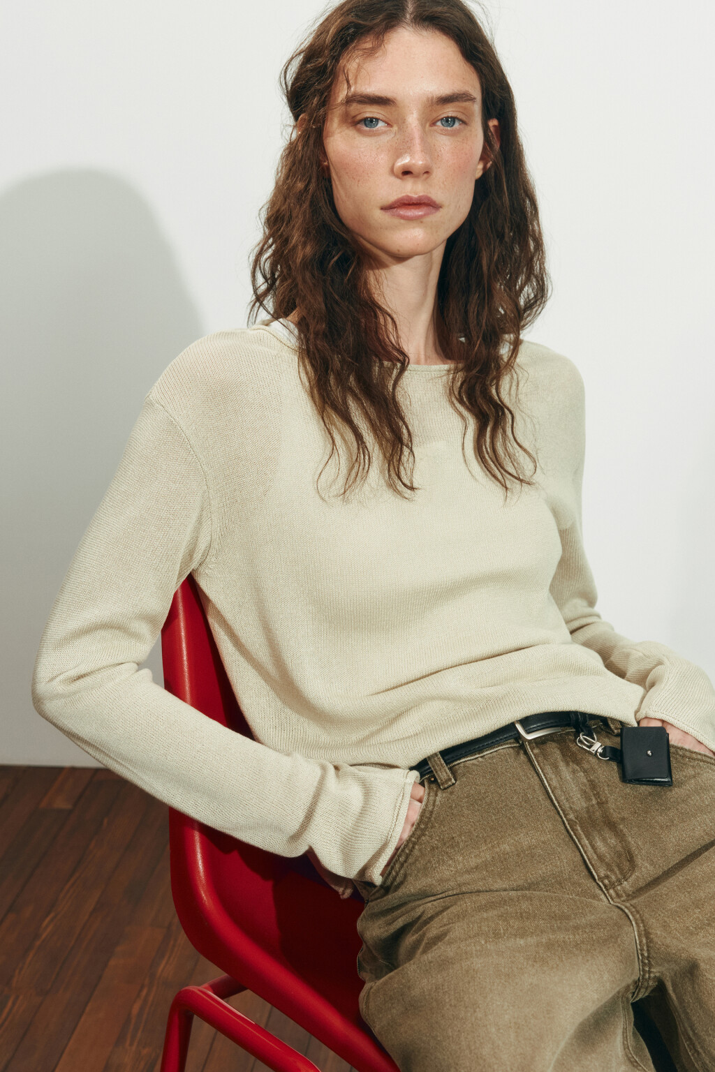 Джемпер вязаный со льном и лиоцеллом - цвет бежевый - 1