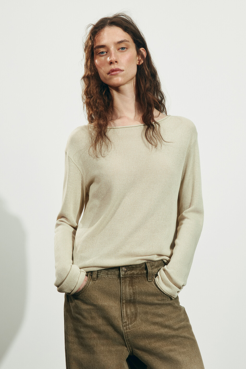 Джемпер вязаный со льном и лиоцеллом - цвет бежевый - 2