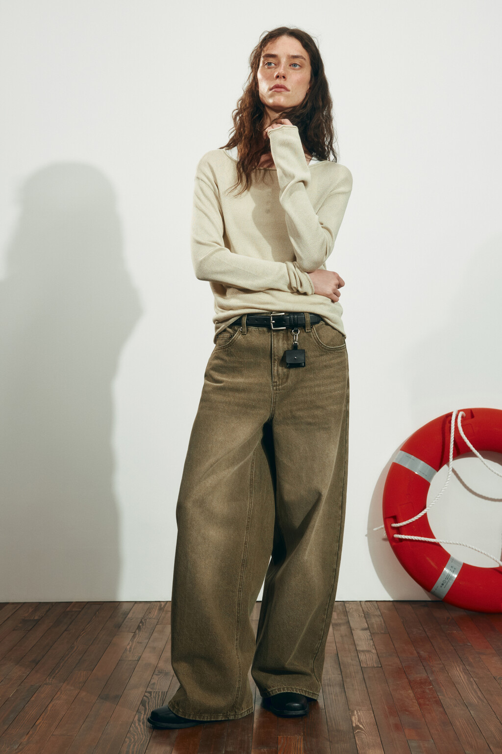 Джемпер вязаный со льном и лиоцеллом - цвет бежевый - 4