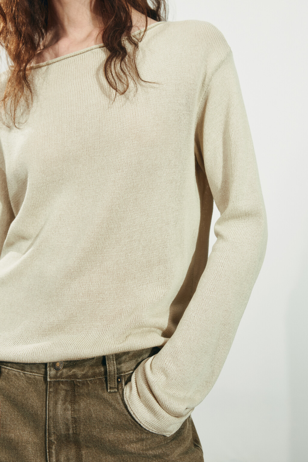 Джемпер вязаный со льном и лиоцеллом - цвет бежевый - 5