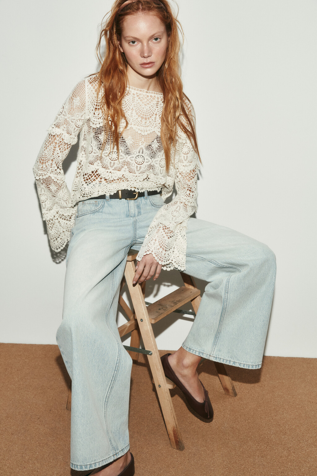 Джемпер кроше укороченный ажурный - цвет молочный - 1