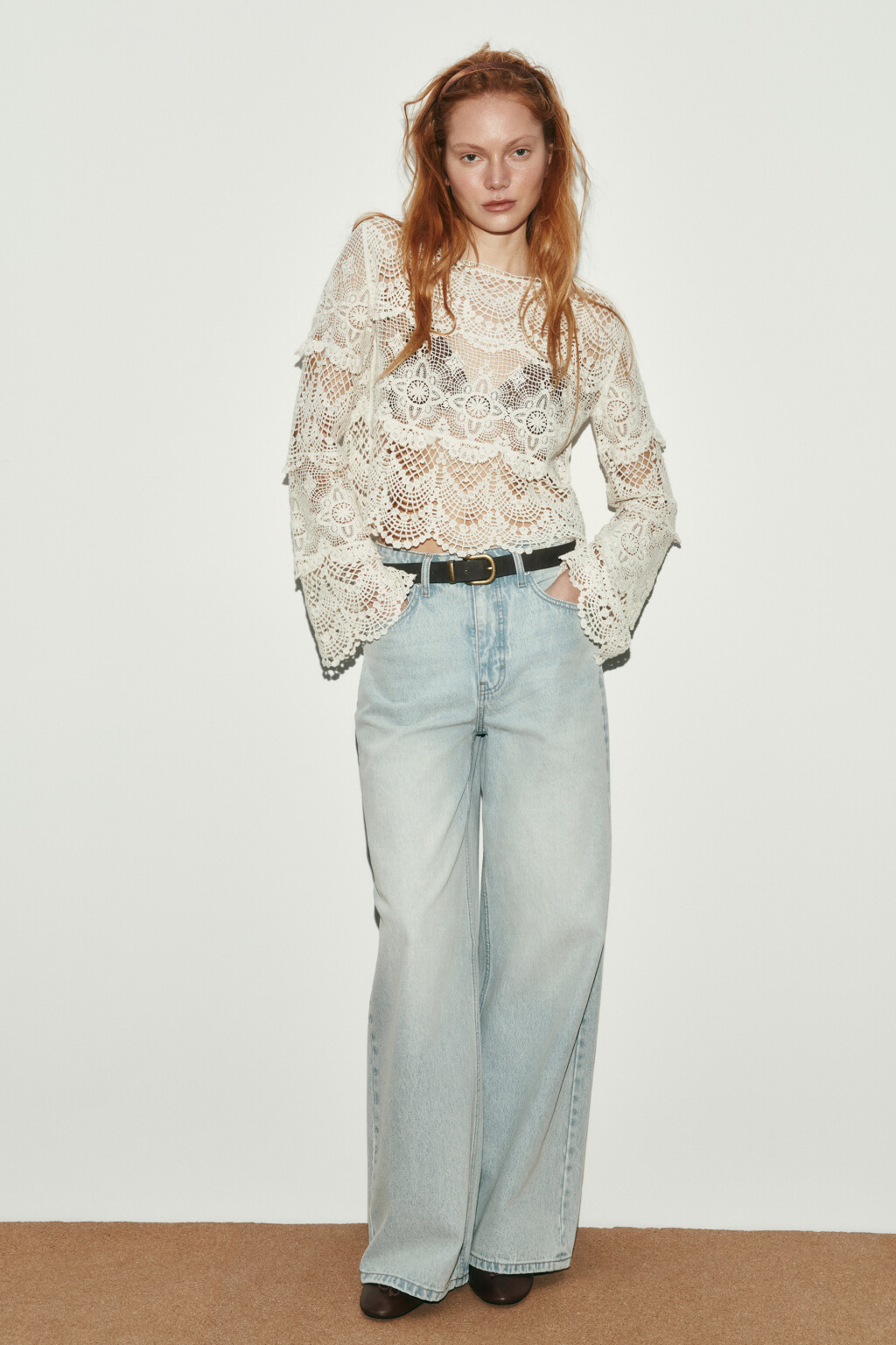 Джемпер кроше укороченный ажурный - цвет молочный - 5