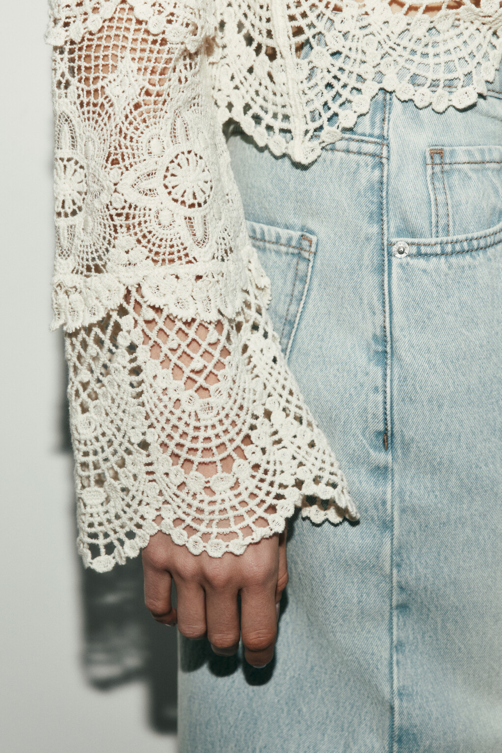 Джемпер кроше укороченный ажурный - цвет молочный - 7