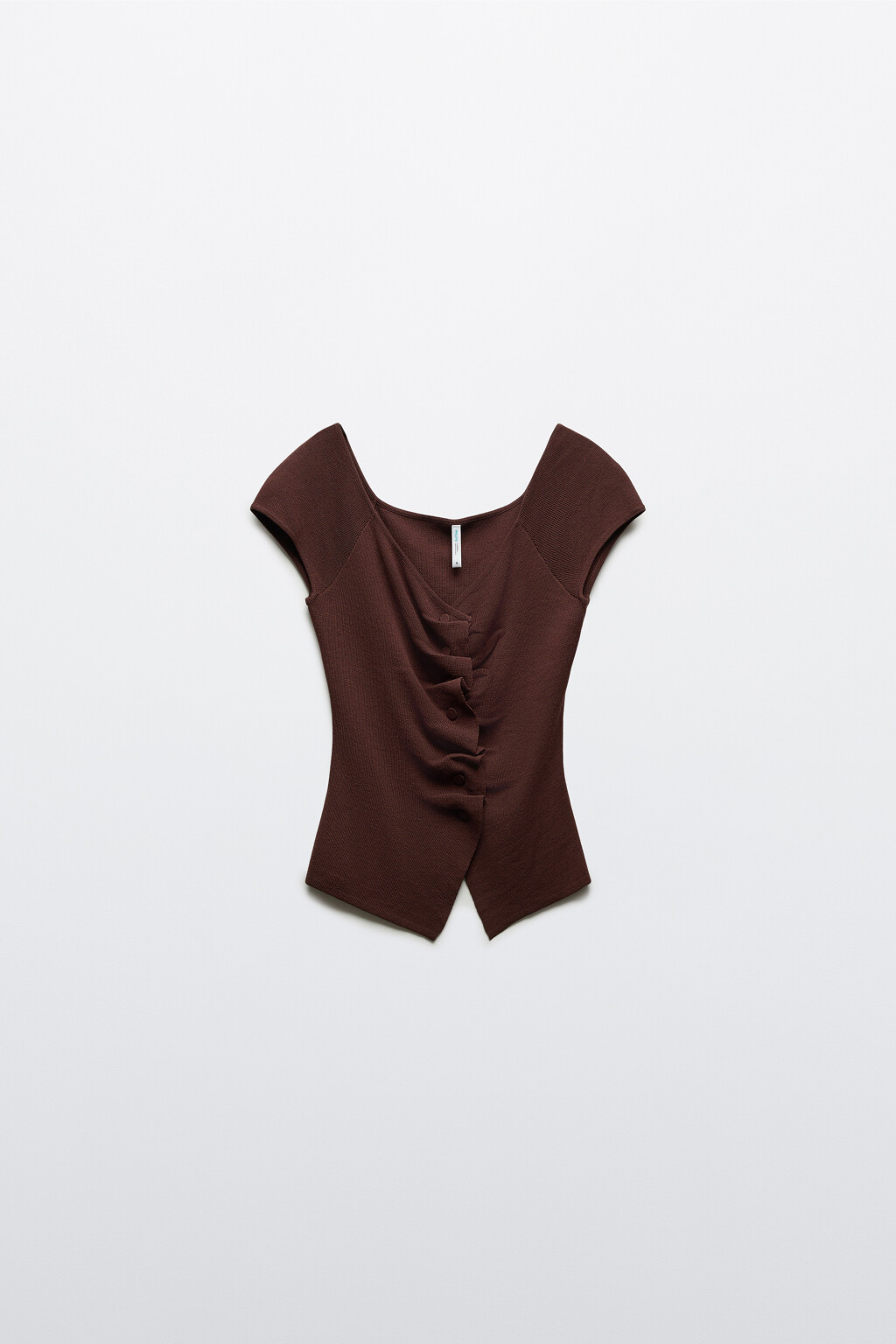 Блузка вязаная с короткими рукавами и сборкой - цвет коричневый - 7