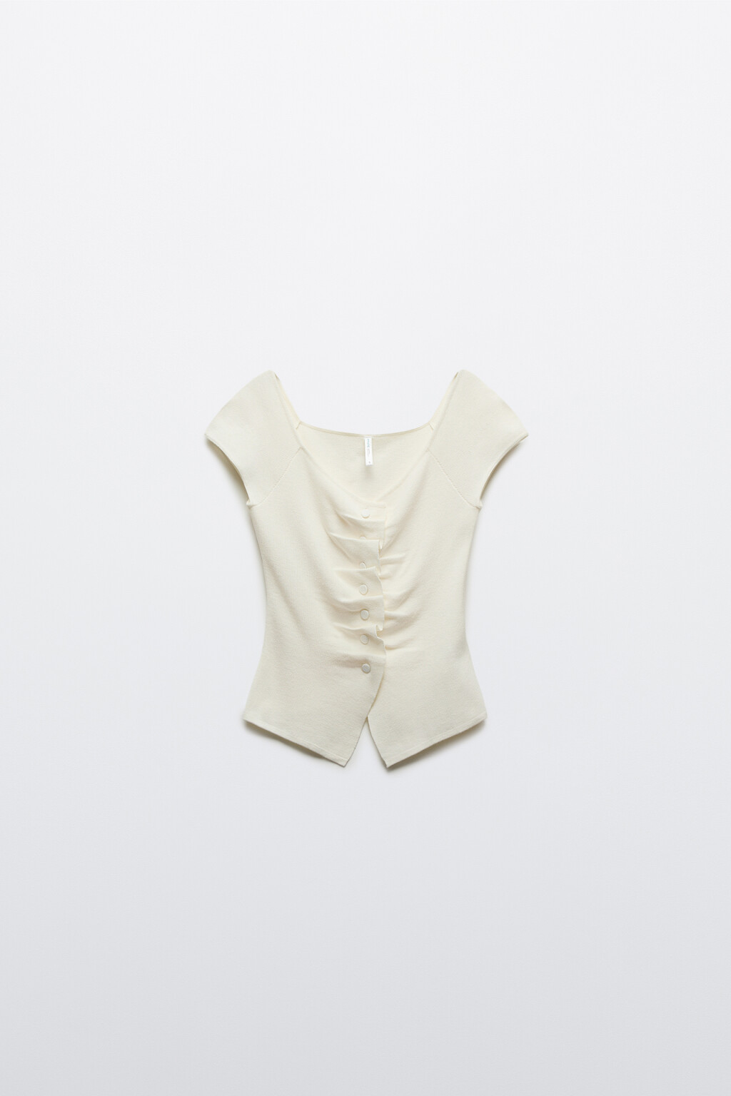 Блузка вязаная с короткими рукавами и сборкой - цвет молочный - 7