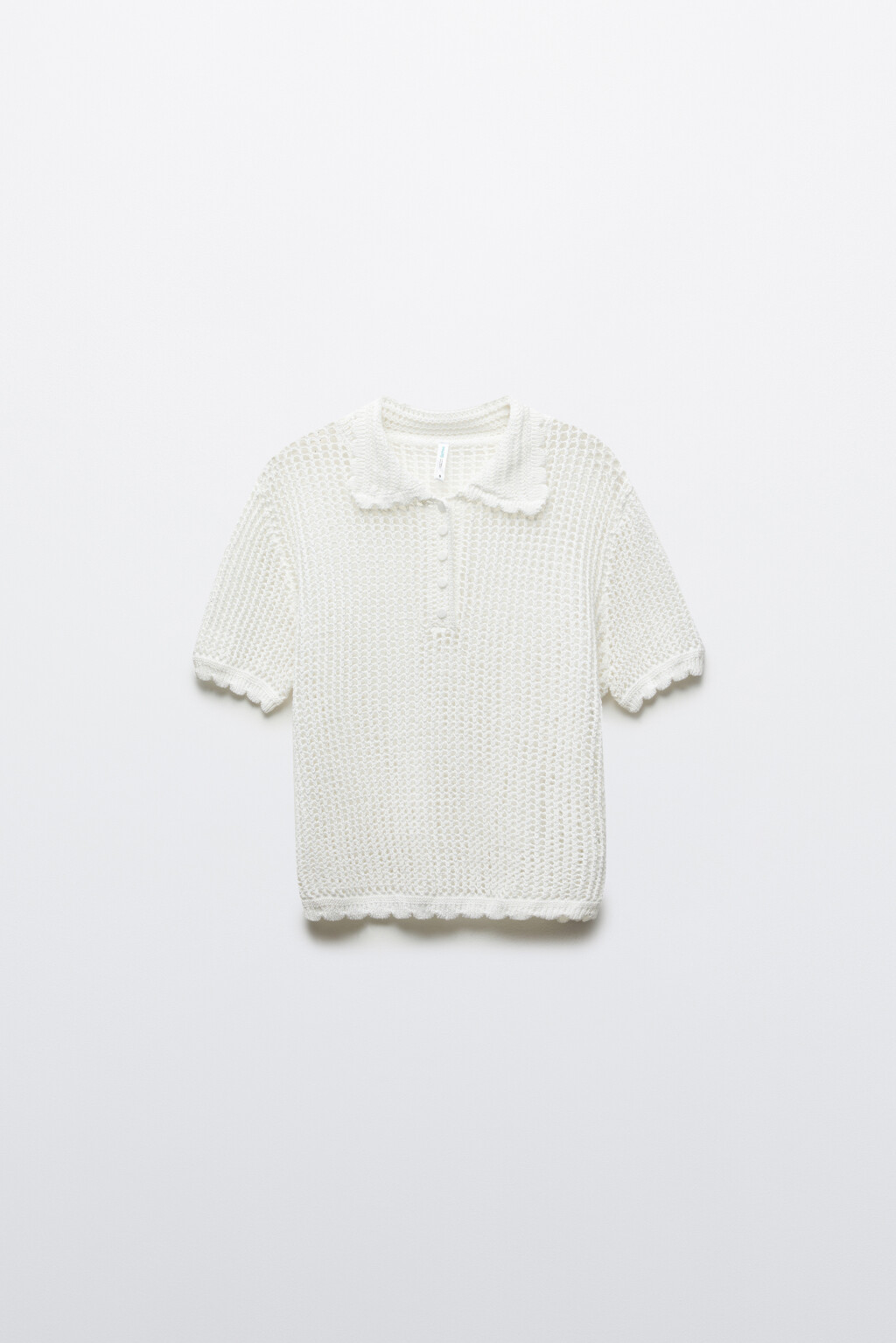 Футболка-поло крупной вязки с волнистыми краями - цвет молочный - 1