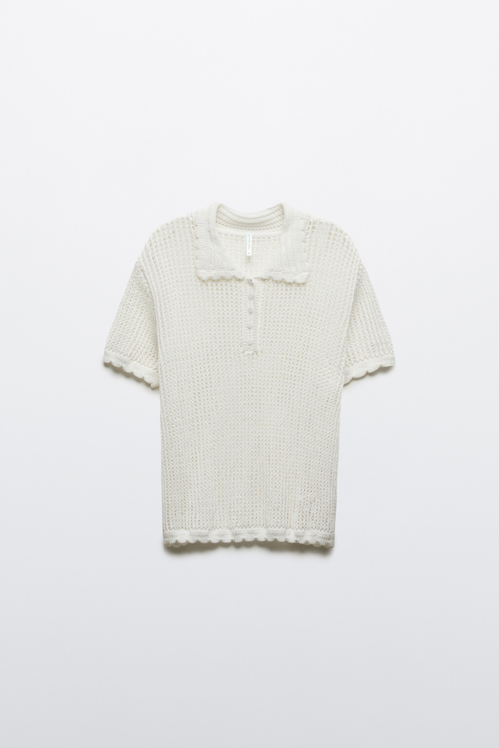 Футболка-поло крупной вязки с волнистыми краями - цвет молочный - 1