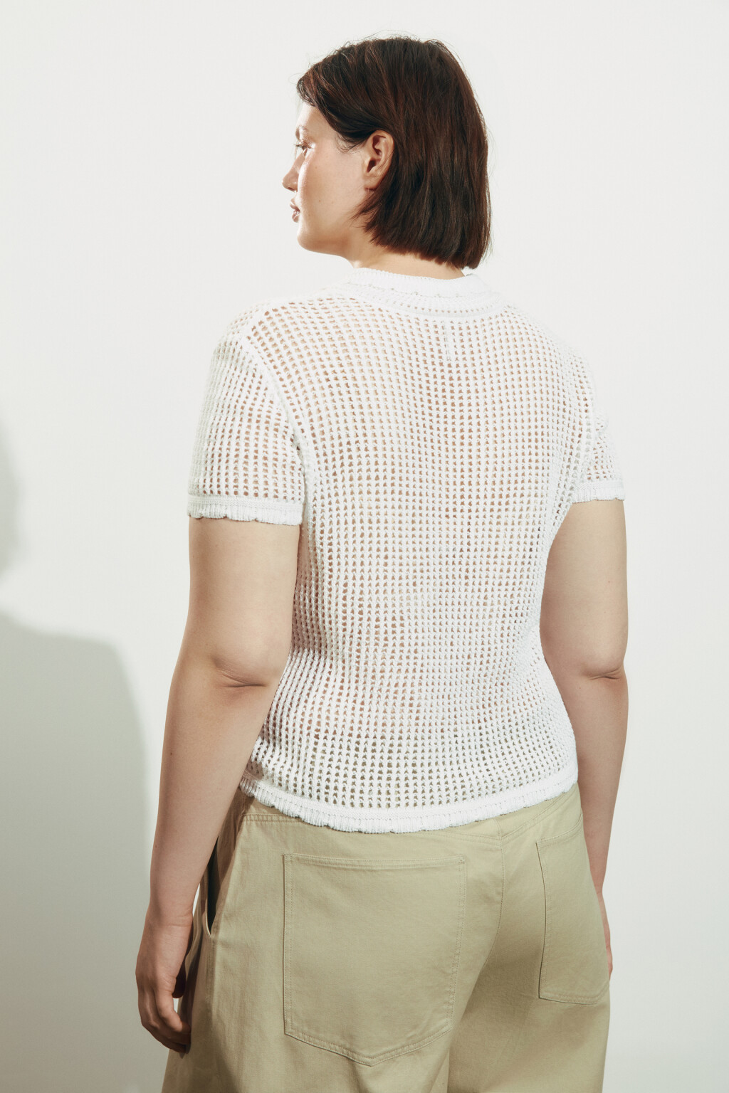 Футболка-поло кроше с волнистыми краями - цвет молочный - 3