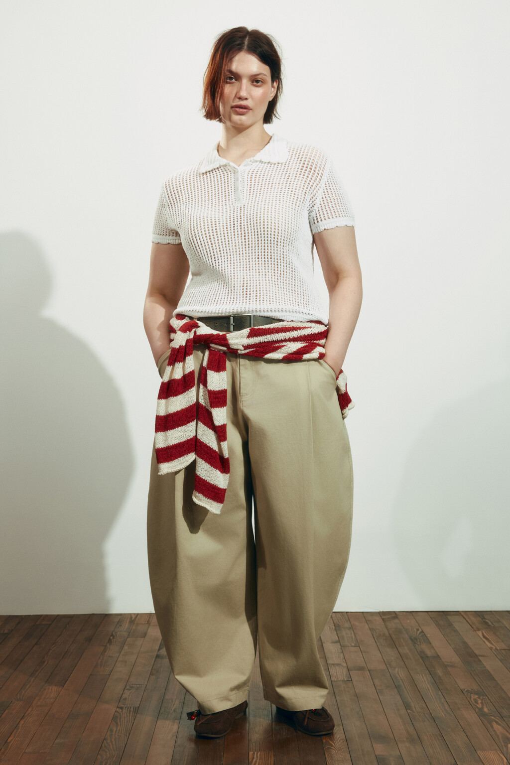 Футболка-поло кроше с волнистыми краями - цвет молочный - 4