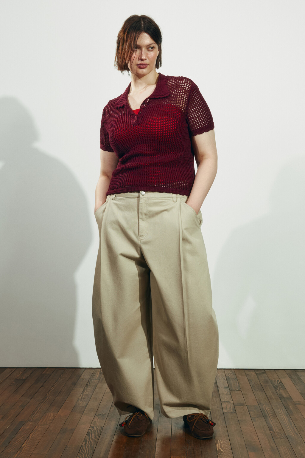 Футболка-поло кроше с волнистыми краями - цвет бордовый - 5