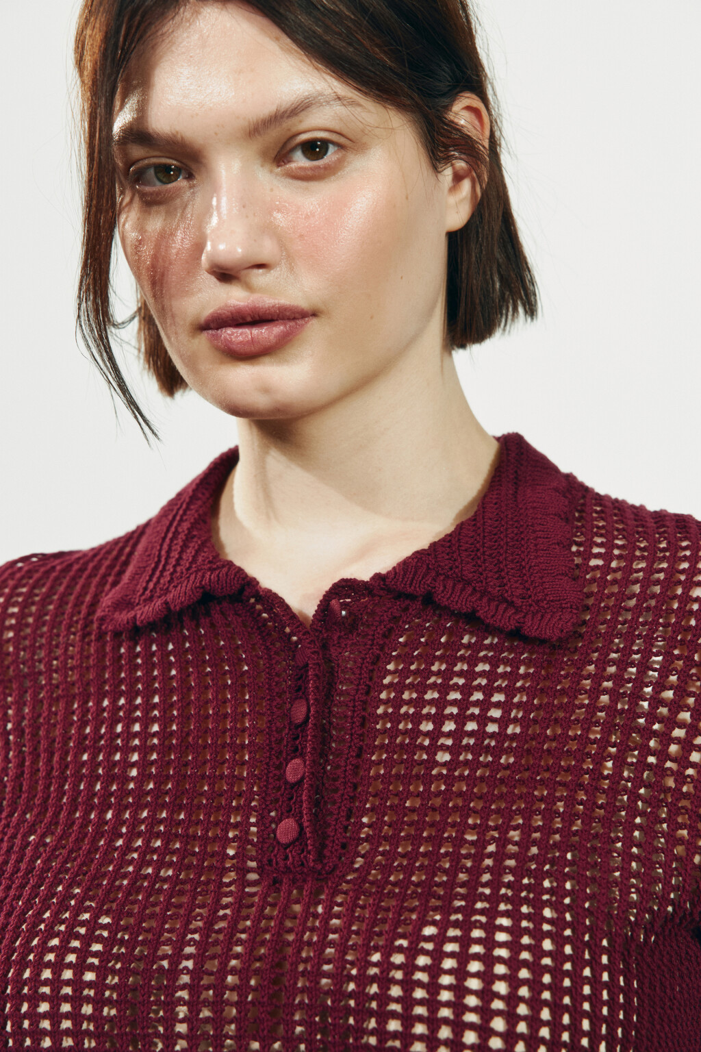 Футболка-поло кроше с волнистыми краями - цвет бордовый - 6