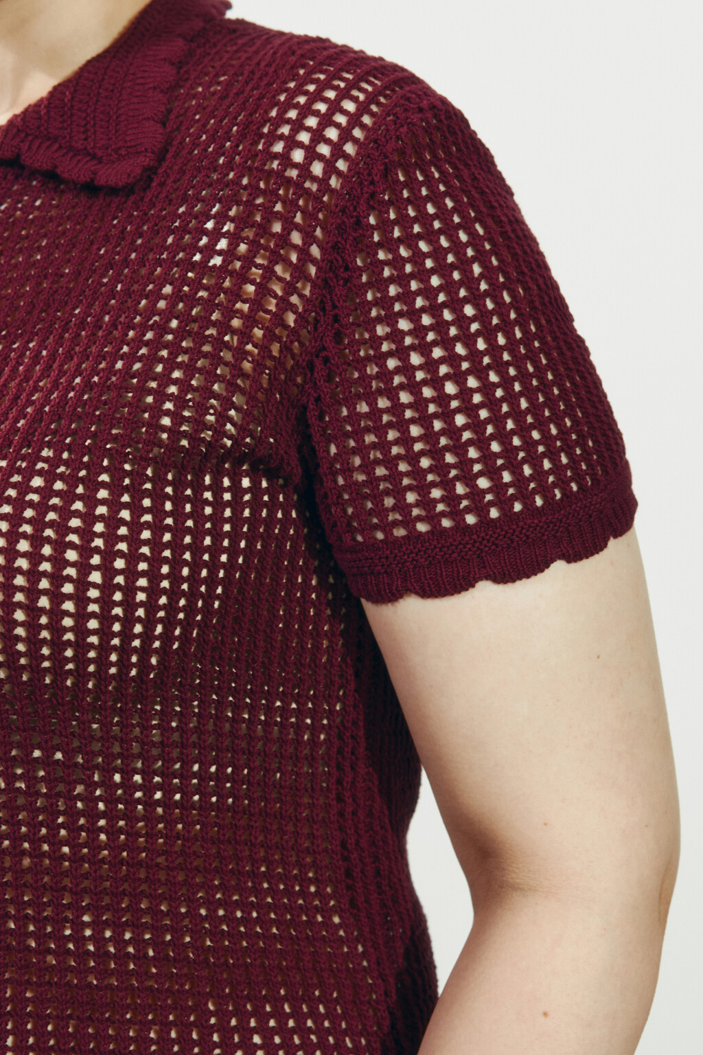 Футболка-поло кроше с волнистыми краями - цвет бордовый - 7