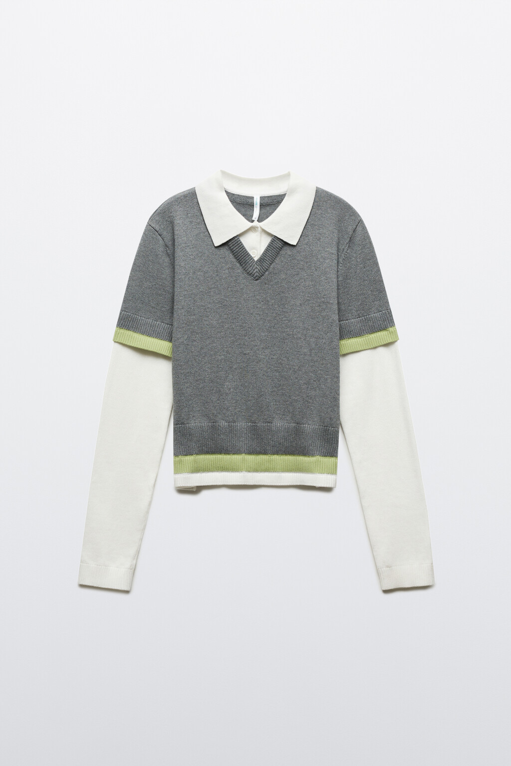 Джемпер-поло вязаный с имитацией второго слоя - цвет серый - 1