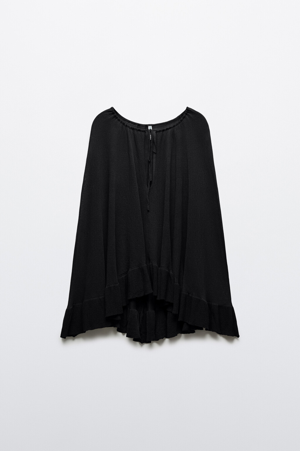 Накидка-пончо вискозная вязаная с оборками - цвет черный - 8