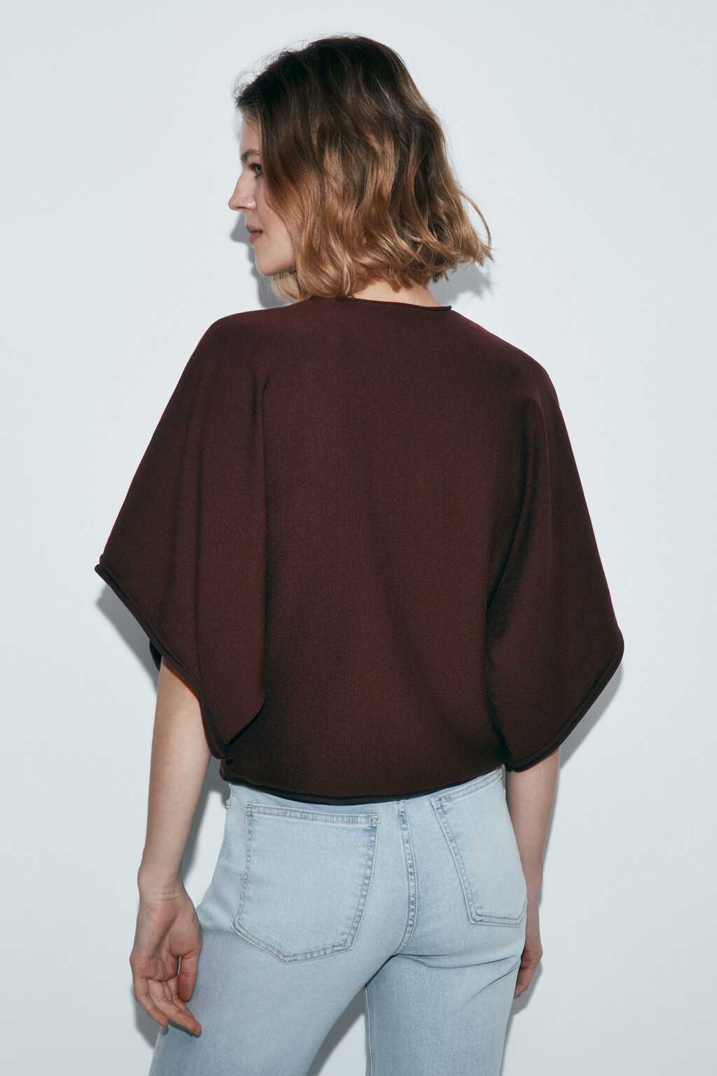 Джемпер вязаный вискозный с объемными рукавами - цвет коричневый - 3