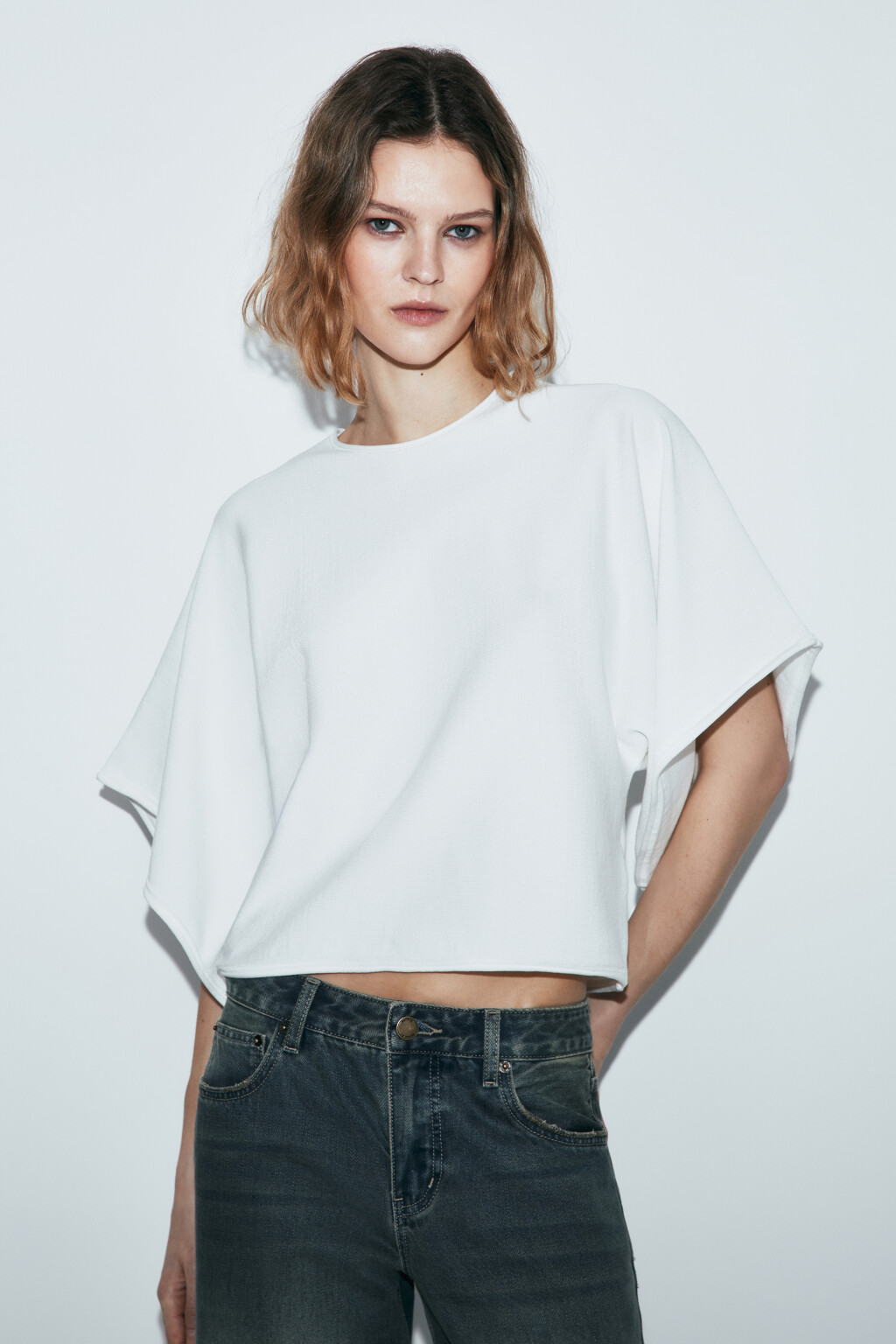 Джемпер вязаный вискозный с объемными рукавами - цвет молочный - 2