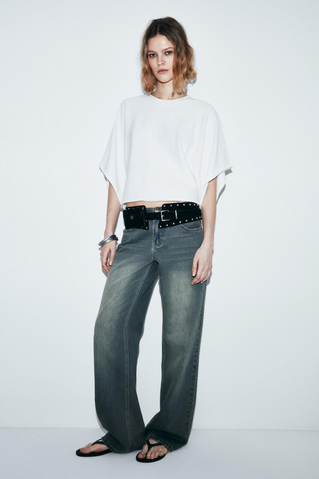 Джемпер вязаный вискозный с объемными рукавами - цвет молочный - 4