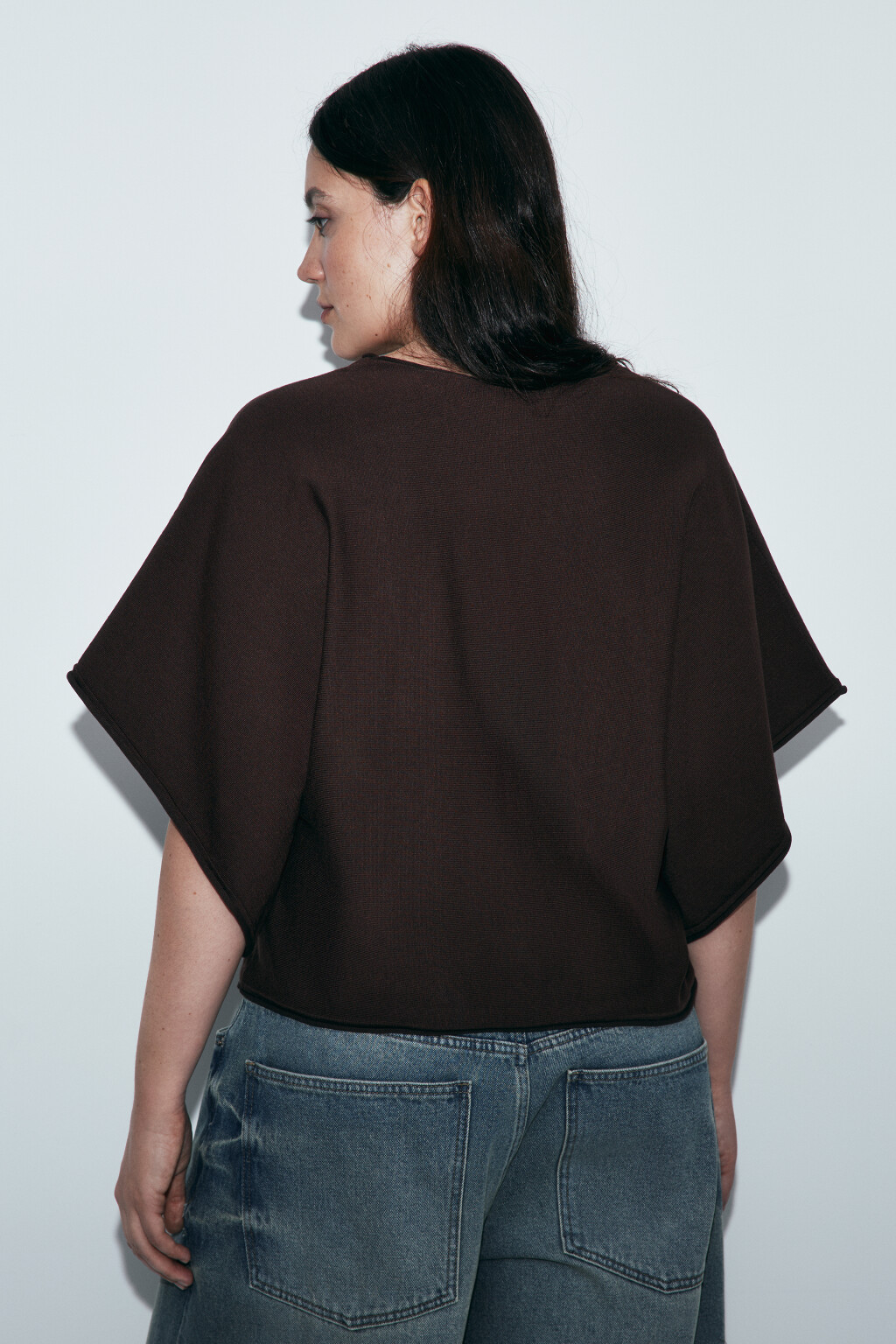 Джемпер вязаный вискозный с объемными рукавами - цвет коричневый - 4