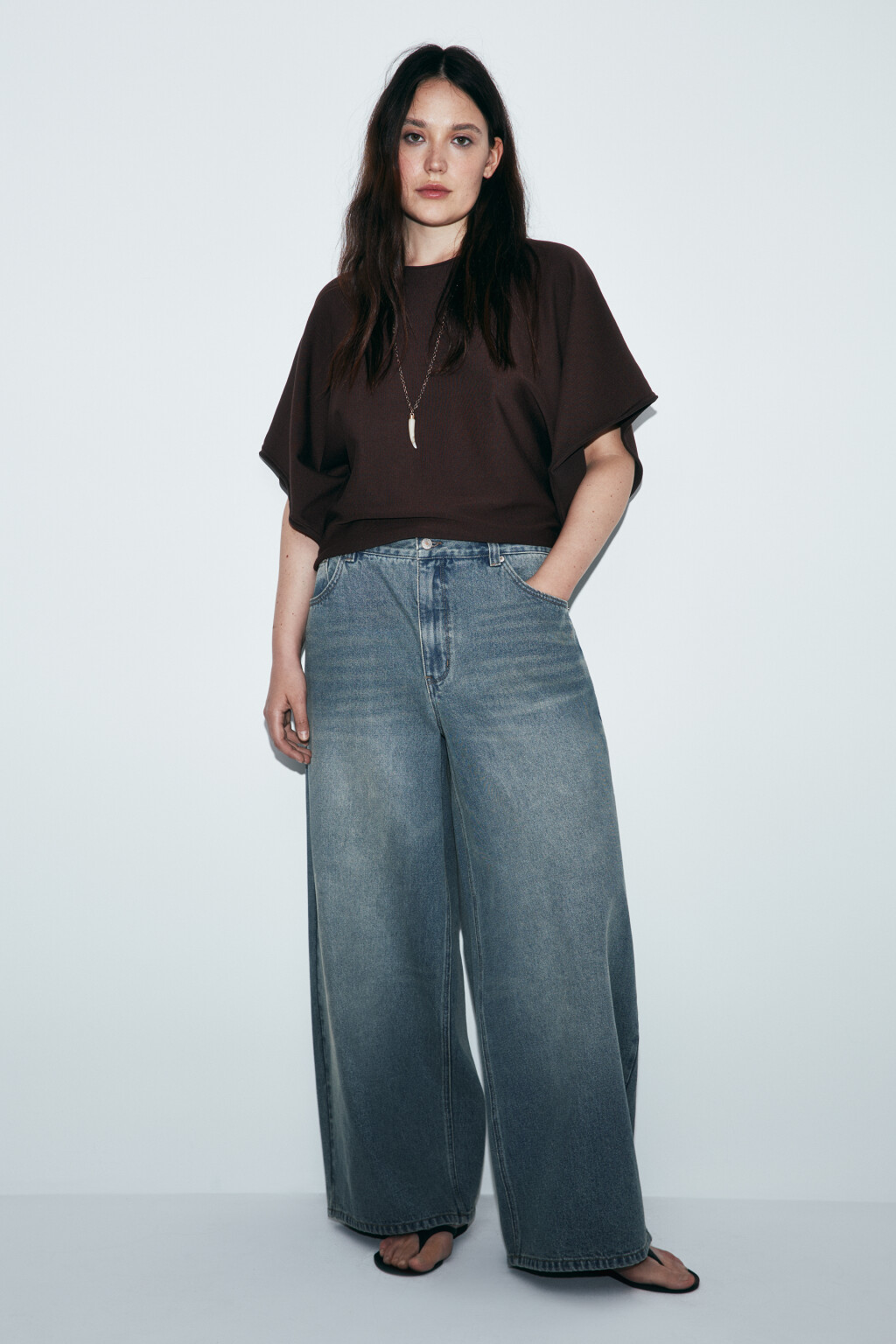 Джемпер вязаный вискозный с объемными рукавами - цвет коричневый - 5