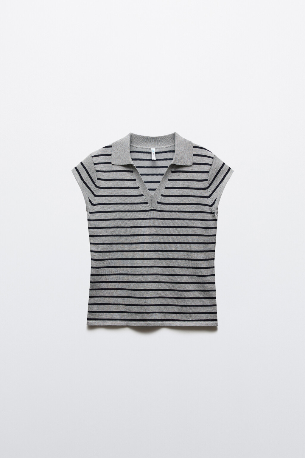 Футболка-поло полуприлегающая вязаная в полоску - цвет серый - 7