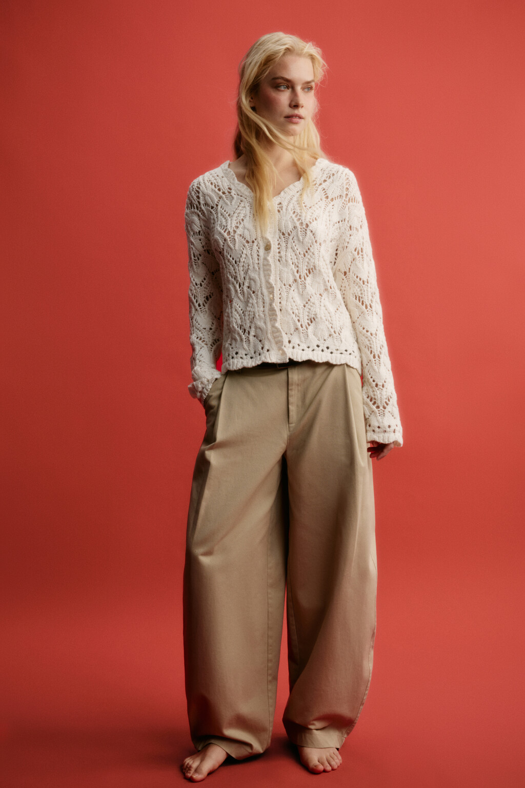 Кардиган кроше ажурный - цвет молочный - 5