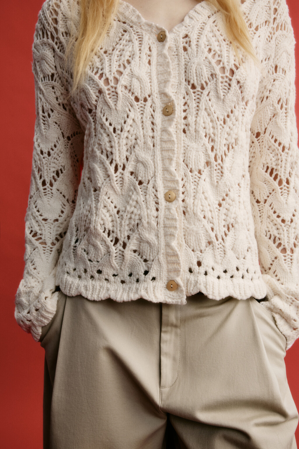 Кардиган кроше ажурный - цвет молочный - 6