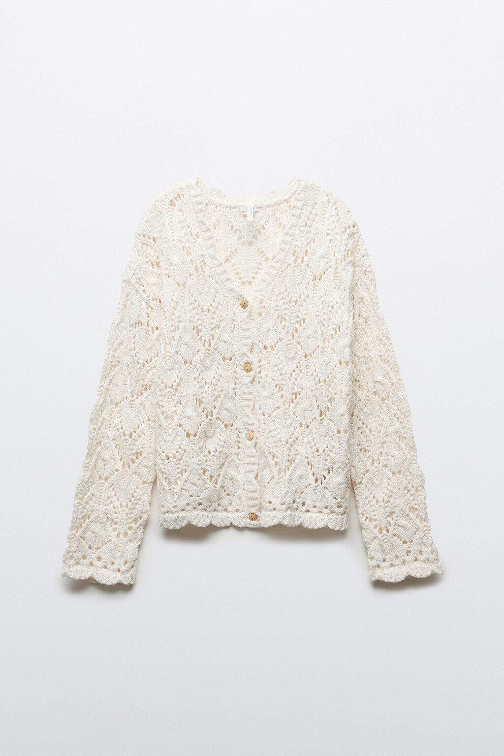 Кардиган крупной вязки ажурный - цвет молочный - 1