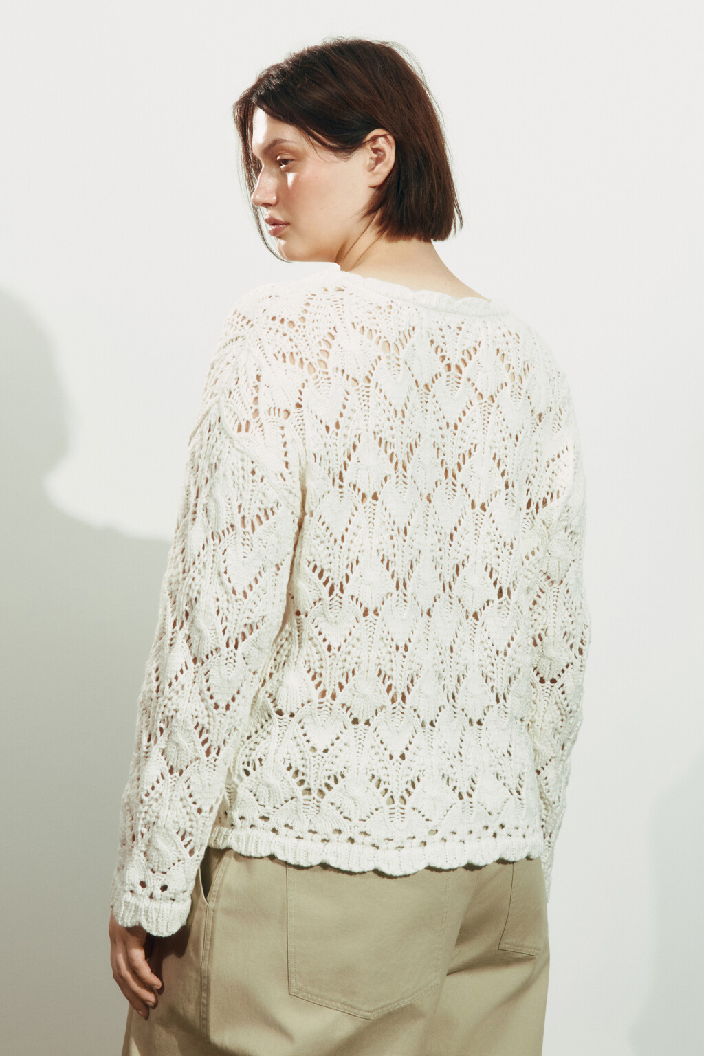 Кардиган крупной вязки ажурный - цвет молочный - 4