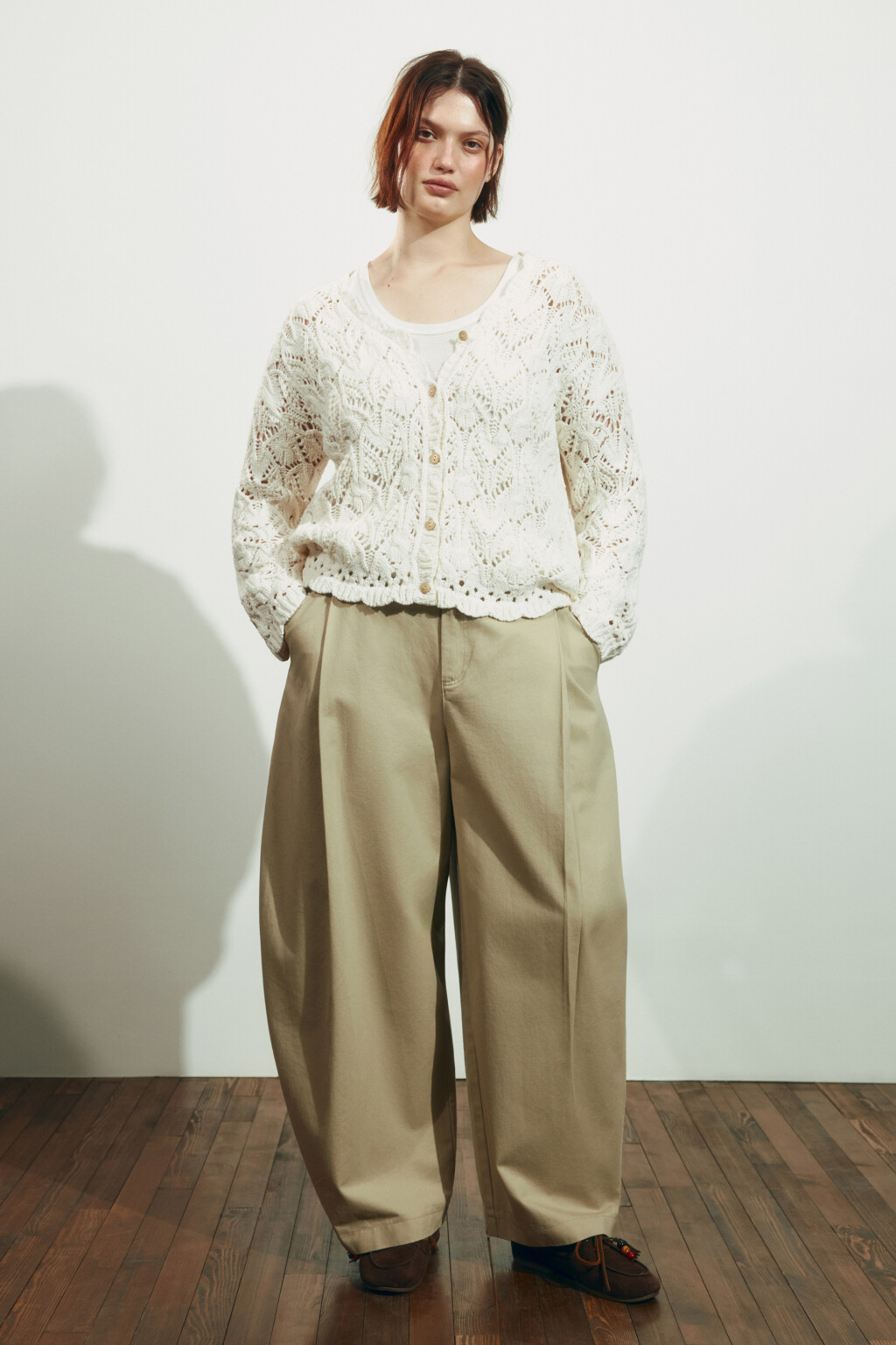 Кардиган крупной вязки ажурный - цвет молочный - 5