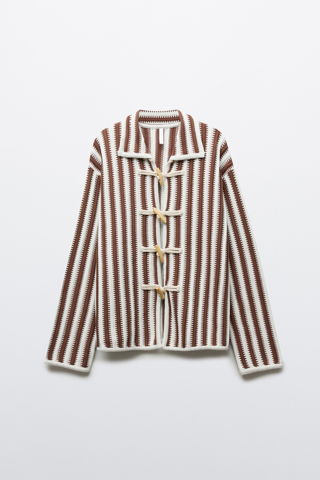 Кардиган вязаный oversize в полоску - цвет коричневый - 1