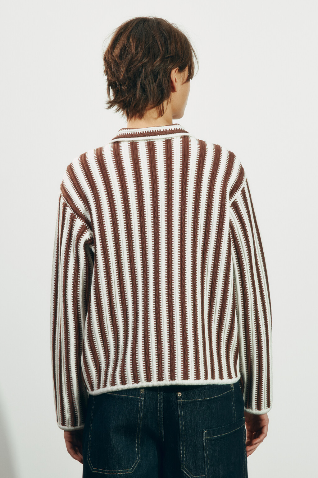 Кардиган вязаный oversize в полоску - цвет коричневый - 3