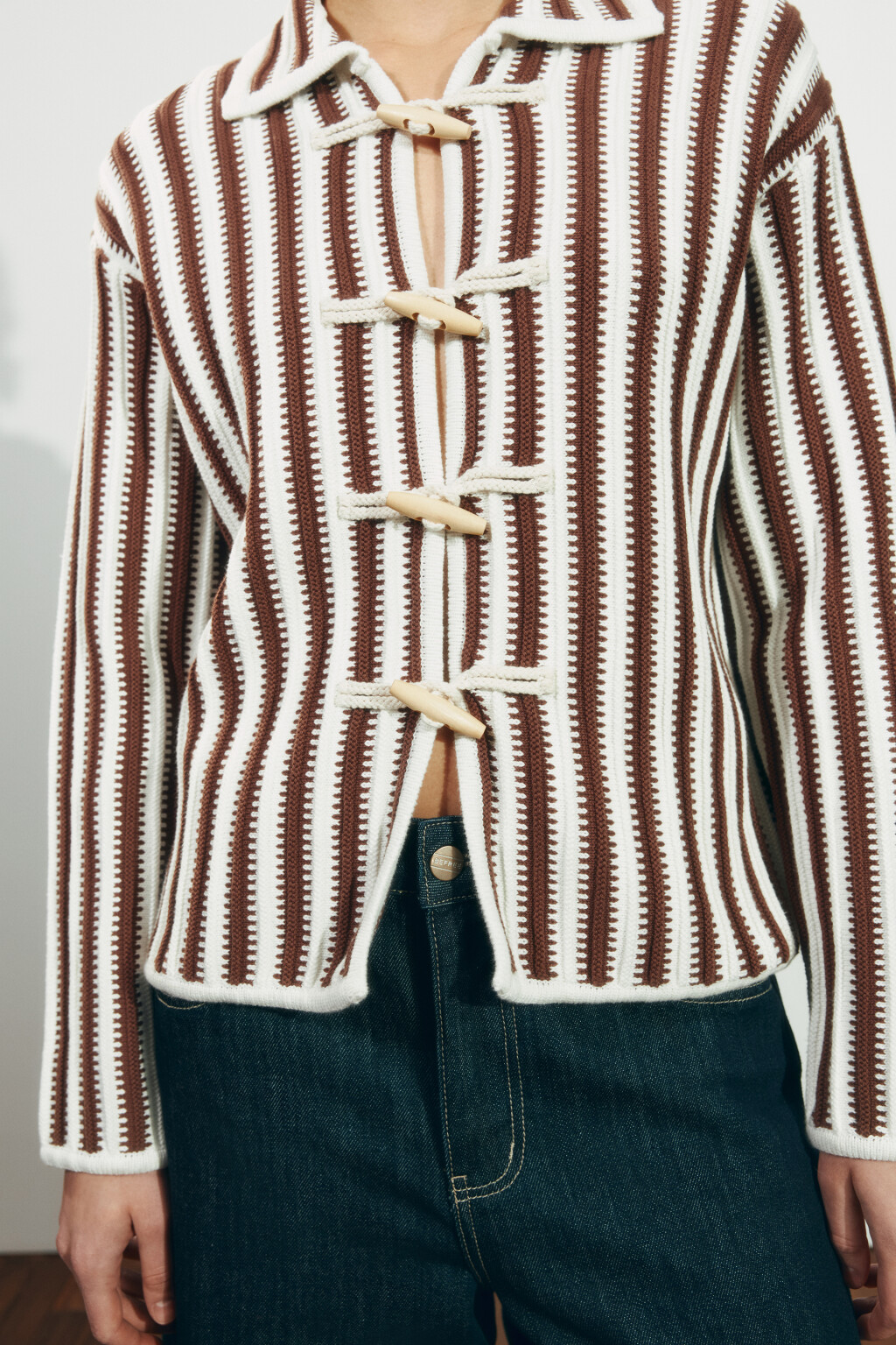 Кардиган вязаный oversize в полоску - цвет коричневый - 5