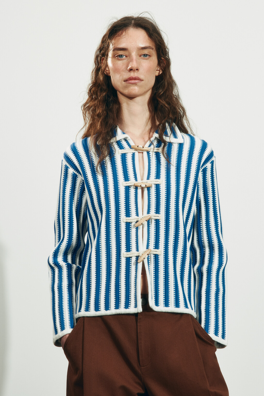 Кардиган вязаный oversize в полоску - цвет синий - 3