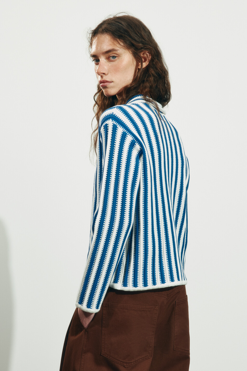 Кардиган вязаный oversize в полоску - цвет синий - 4