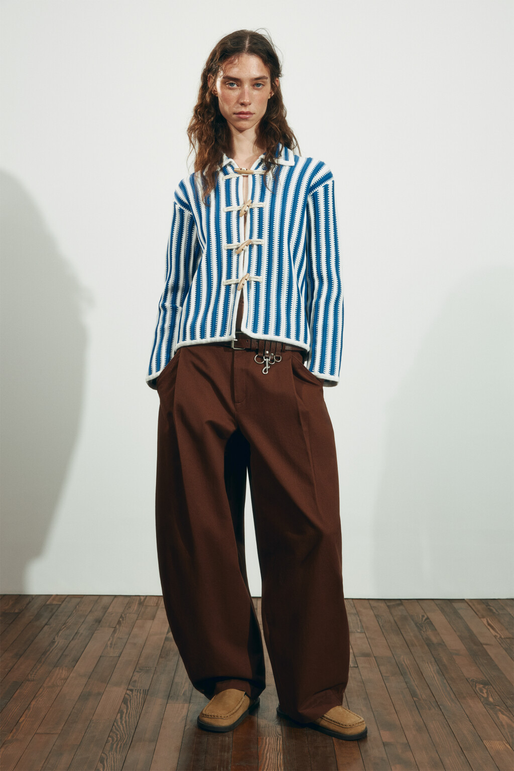 Кардиган вязаный oversize в полоску - цвет синий - 5