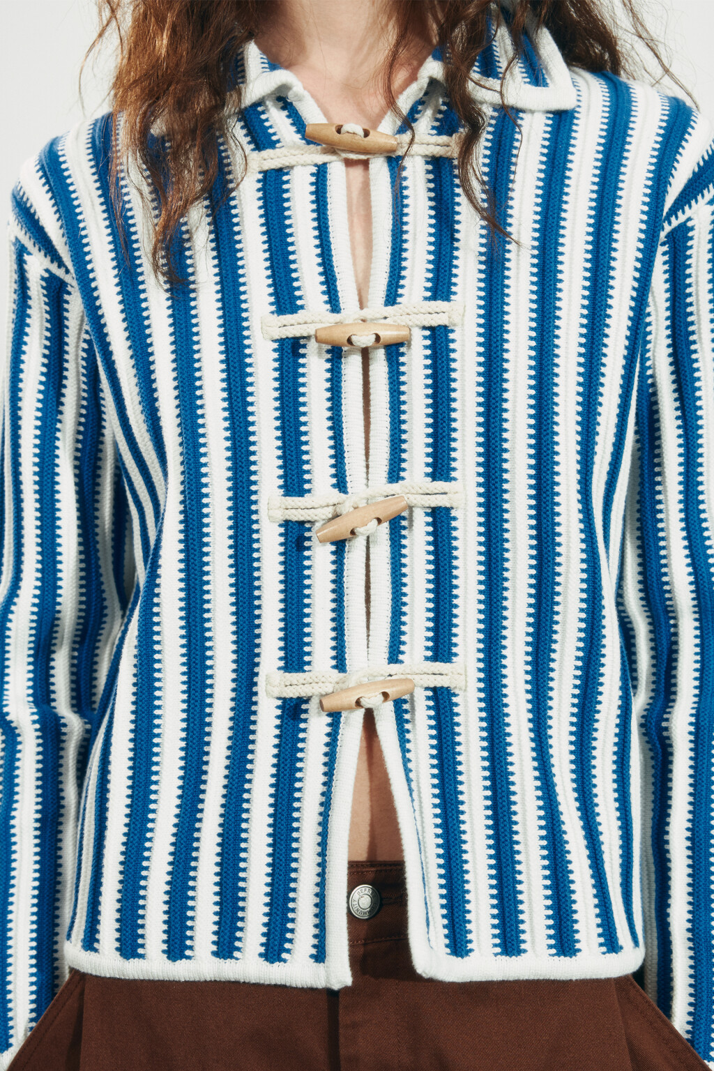 Кардиган вязаный oversize в полоску - цвет синий - 6