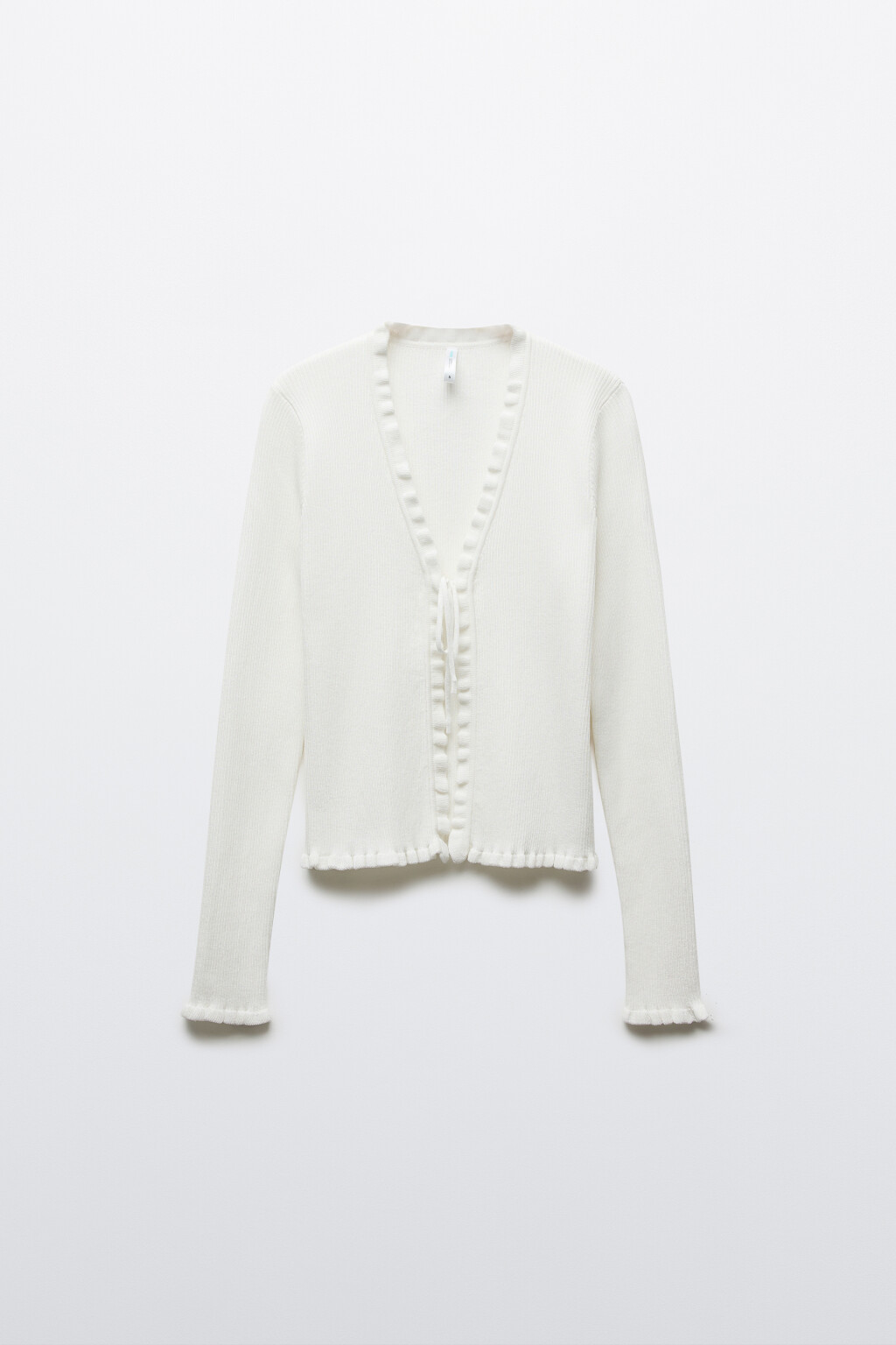 Кардиган вязаный полуприлегающий в рубчик - цвет молочный - 1