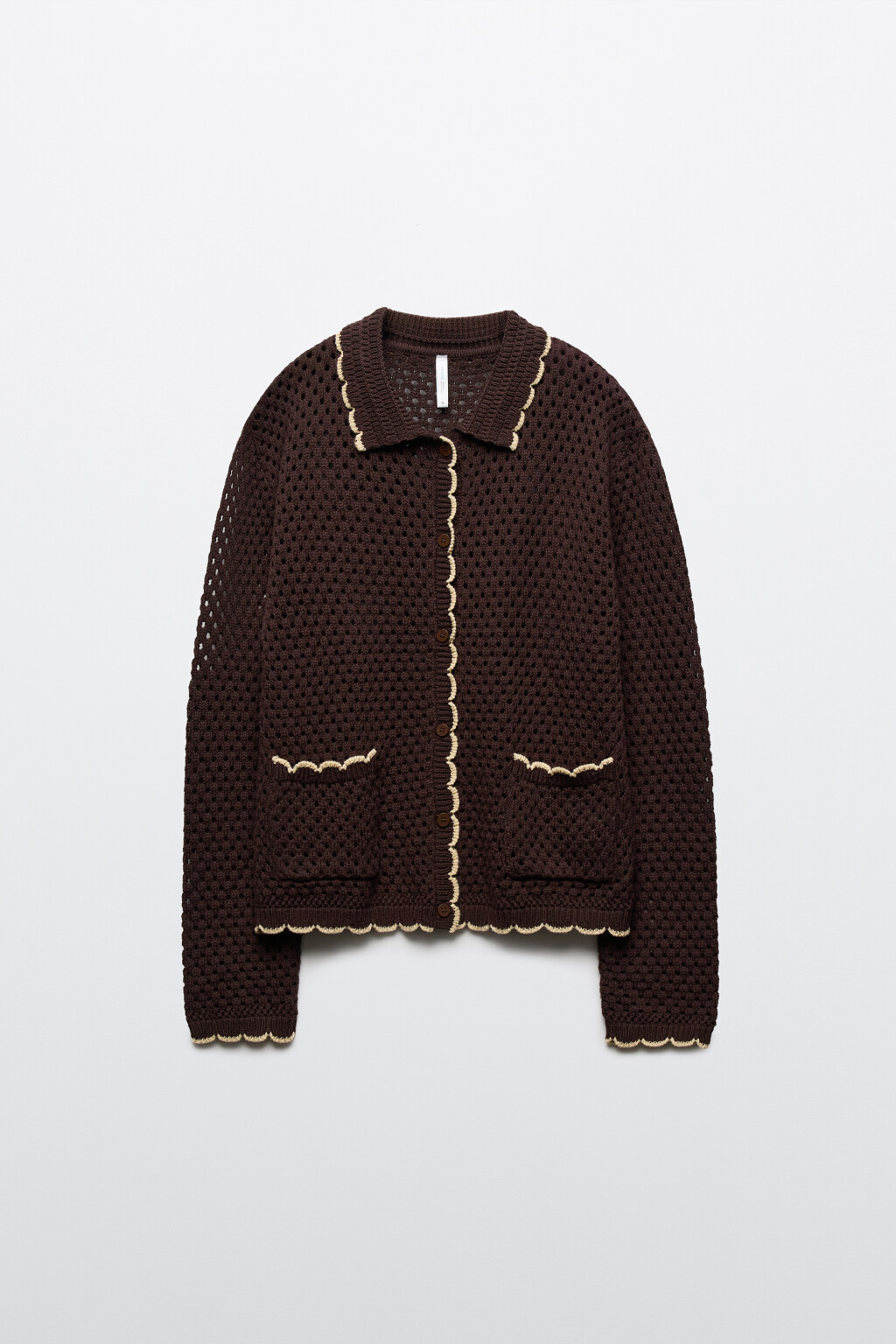 Кардиган вязаный с отложным воротником - цвет коричневый - 1