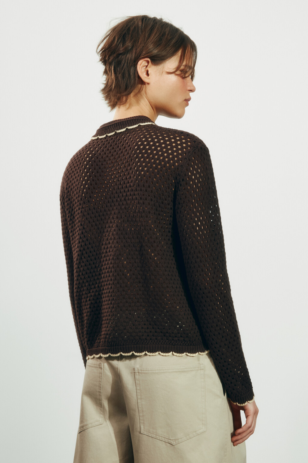 Кардиган вязаный с отложным воротником - цвет коричневый - 3