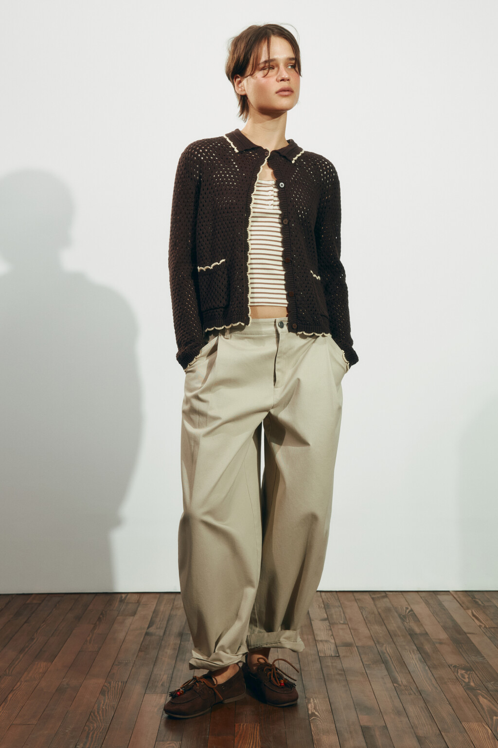 Кардиган вязаный с отложным воротником - цвет коричневый - 4